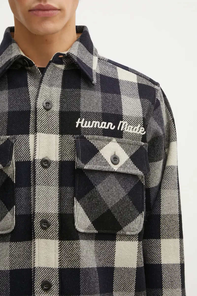 giacca camicia con aggiunta di cotone WOOL CHECK colore blu navy HM30SH013 miniatura 4