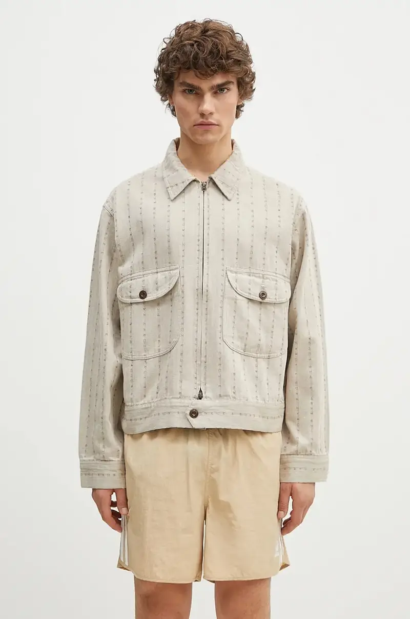 giacca-camicia di cotone Herringbone Zip-Up Work Jacket colore beige HM28JK014