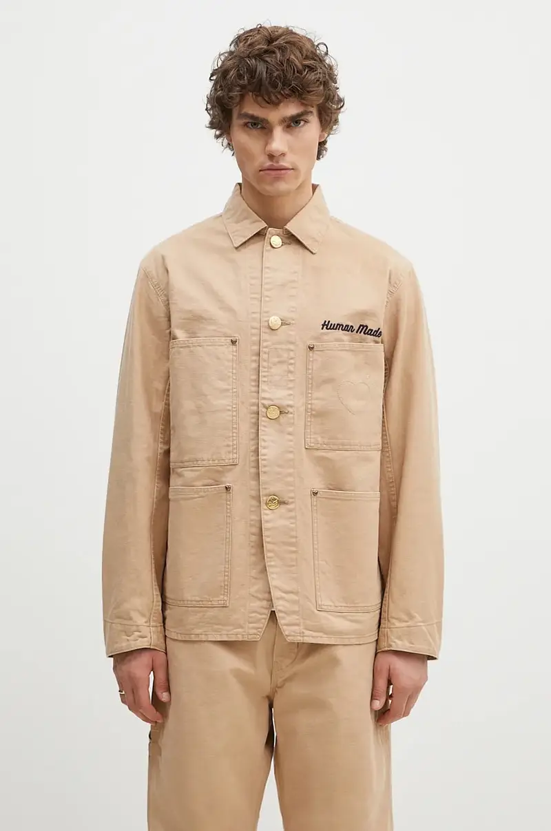 giacca-camicia di cotone Washed Duck Coverall Jacket colore beige HM28JK013