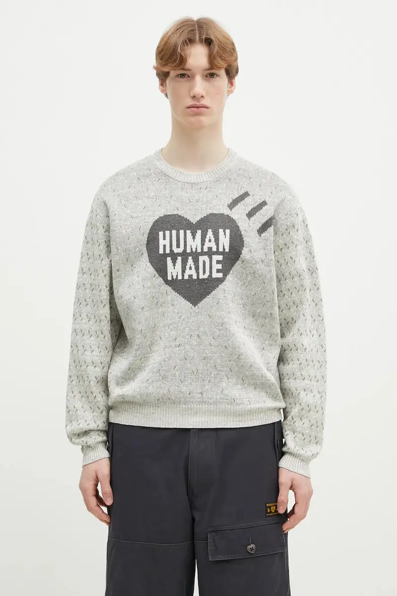 maglione con aggiunta di lino Heart Knit Sweater uomo colore grigio HM29CS002