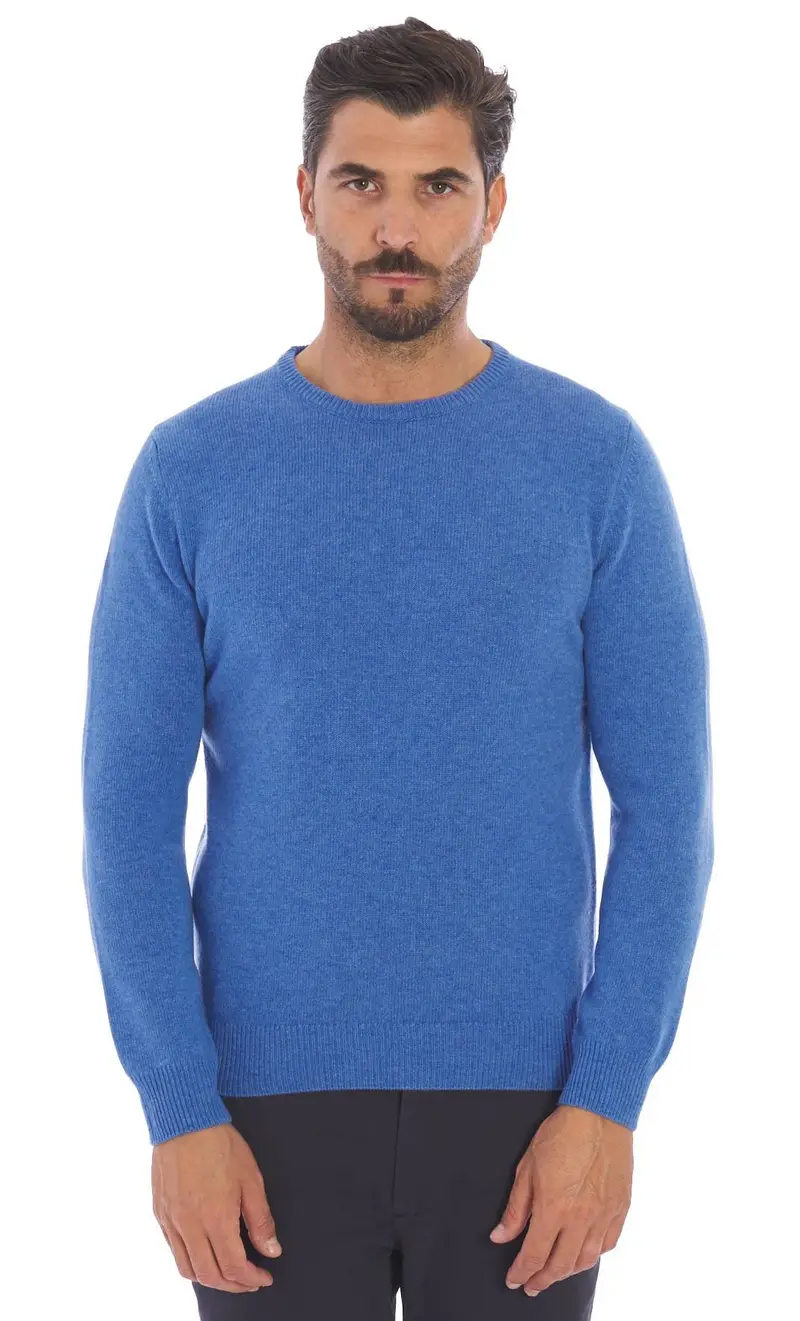 Maglia girocollo hunt gallery in lana merino, colore azzurro