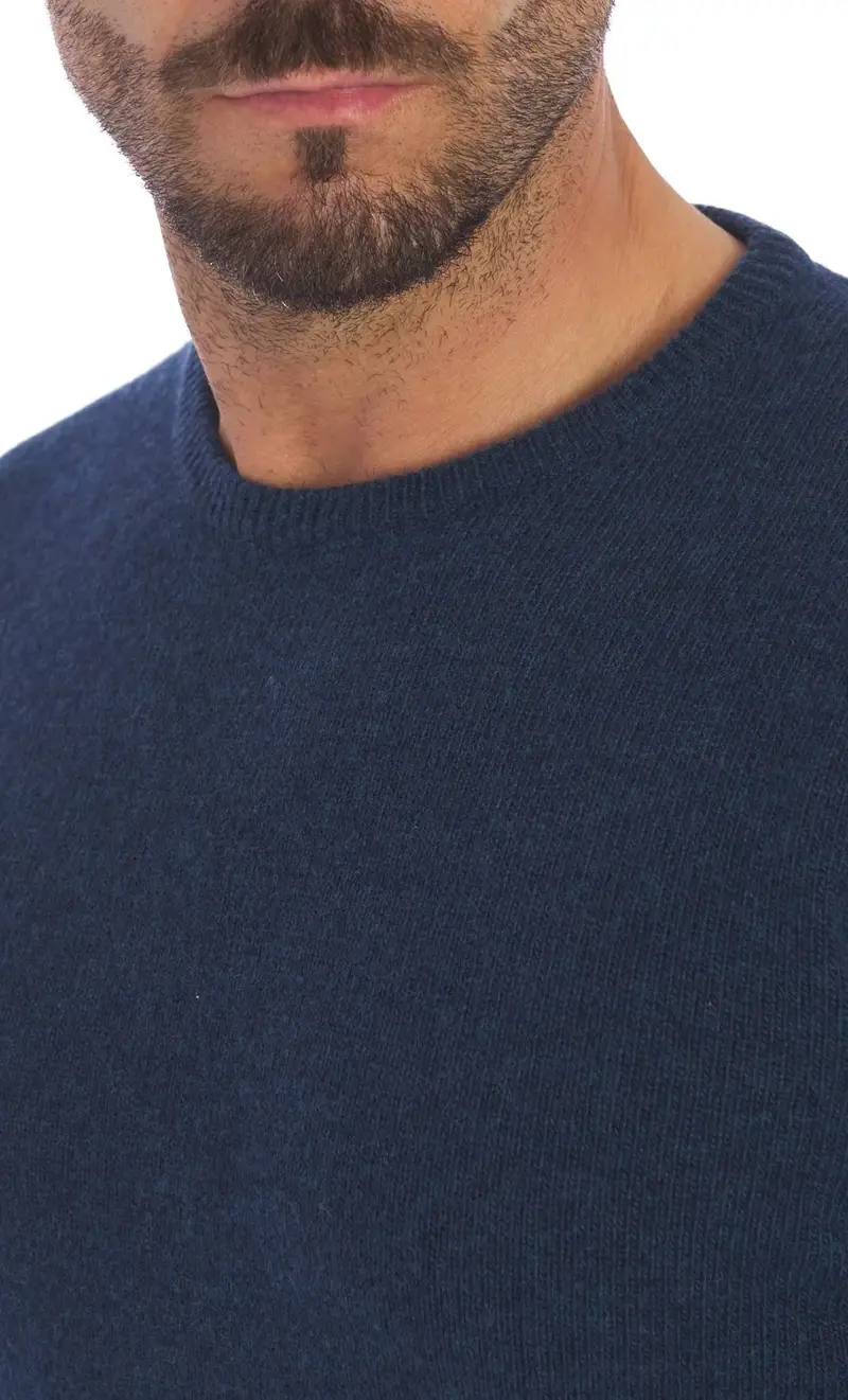 Maglia girocollo hunt gallery in lana merino, colore blu miniatura 2