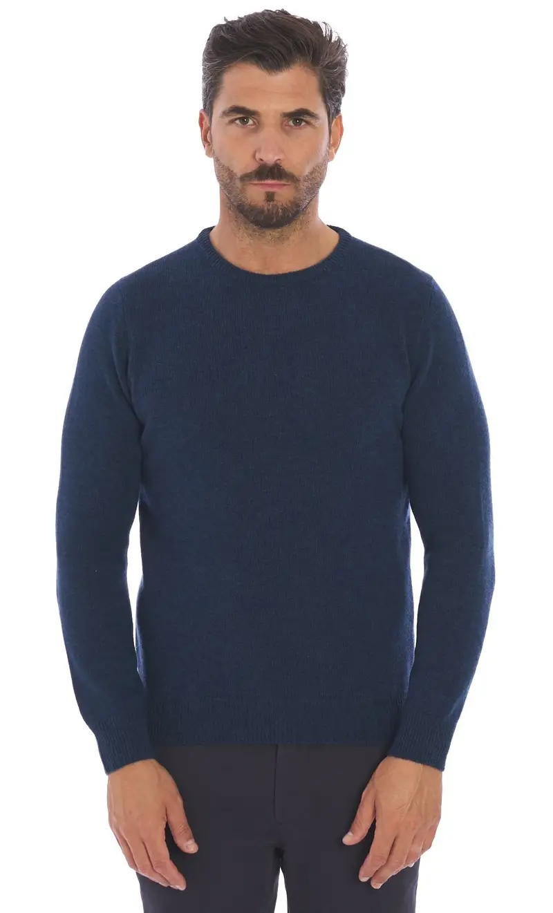 Maglia girocollo hunt gallery in lana merino, colore blu