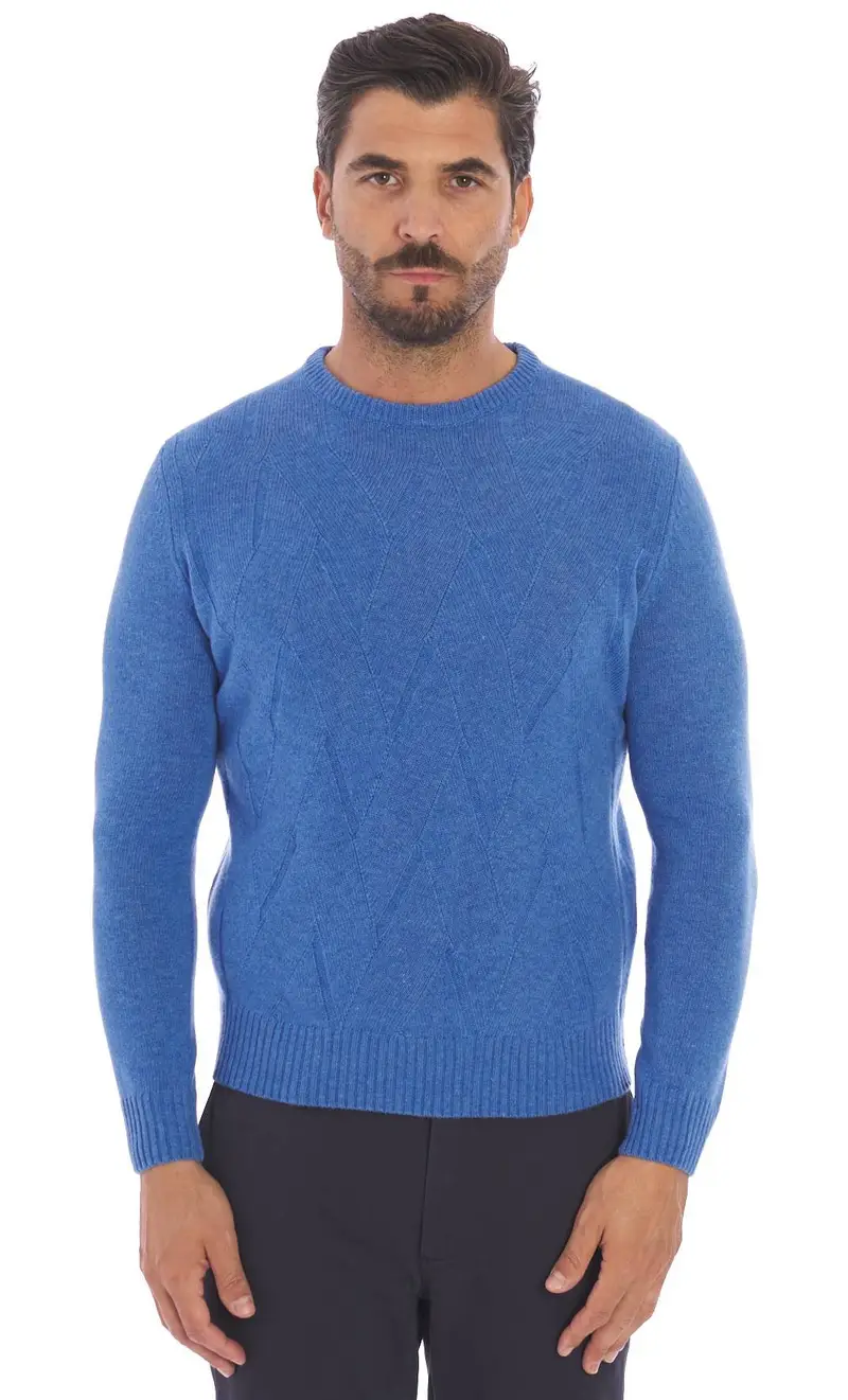 Maglia girocollo hunt gallery intrecciata in lana merino, colore azzurro