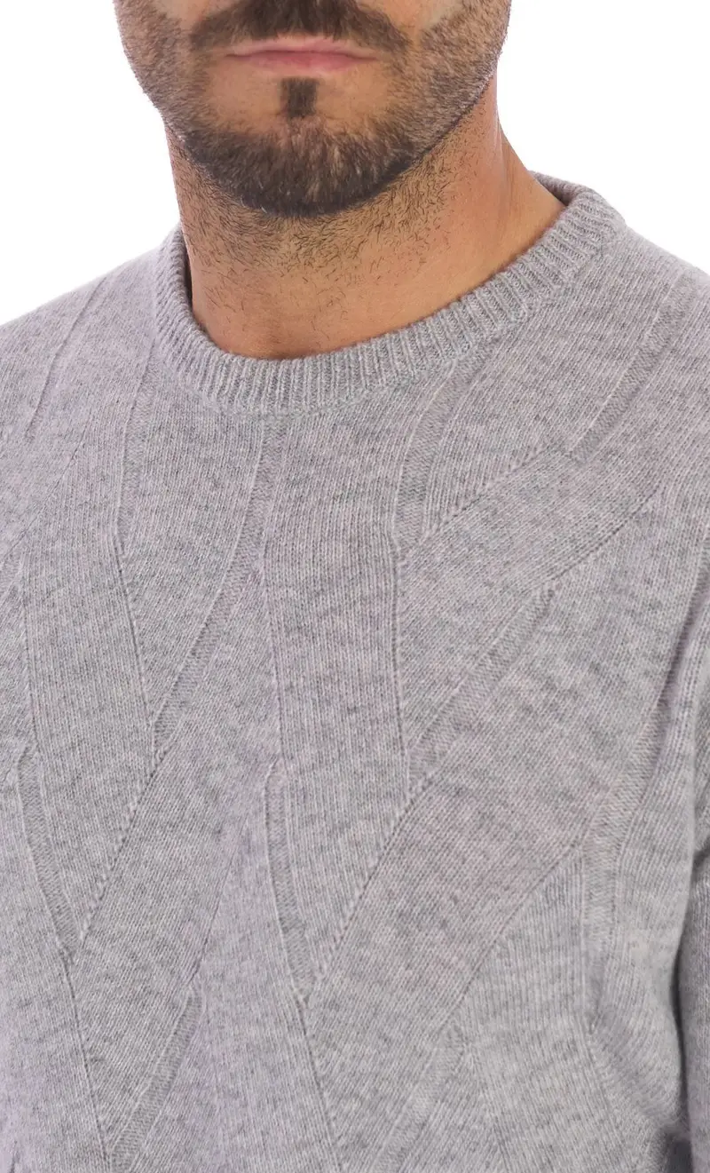 Maglia girocollo hunt gallery intrecciata in lana merino, colore grigio miniatura 2