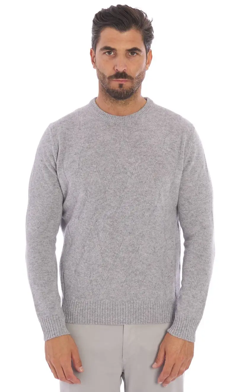 Maglia girocollo hunt gallery intrecciata in lana merino, colore grigio