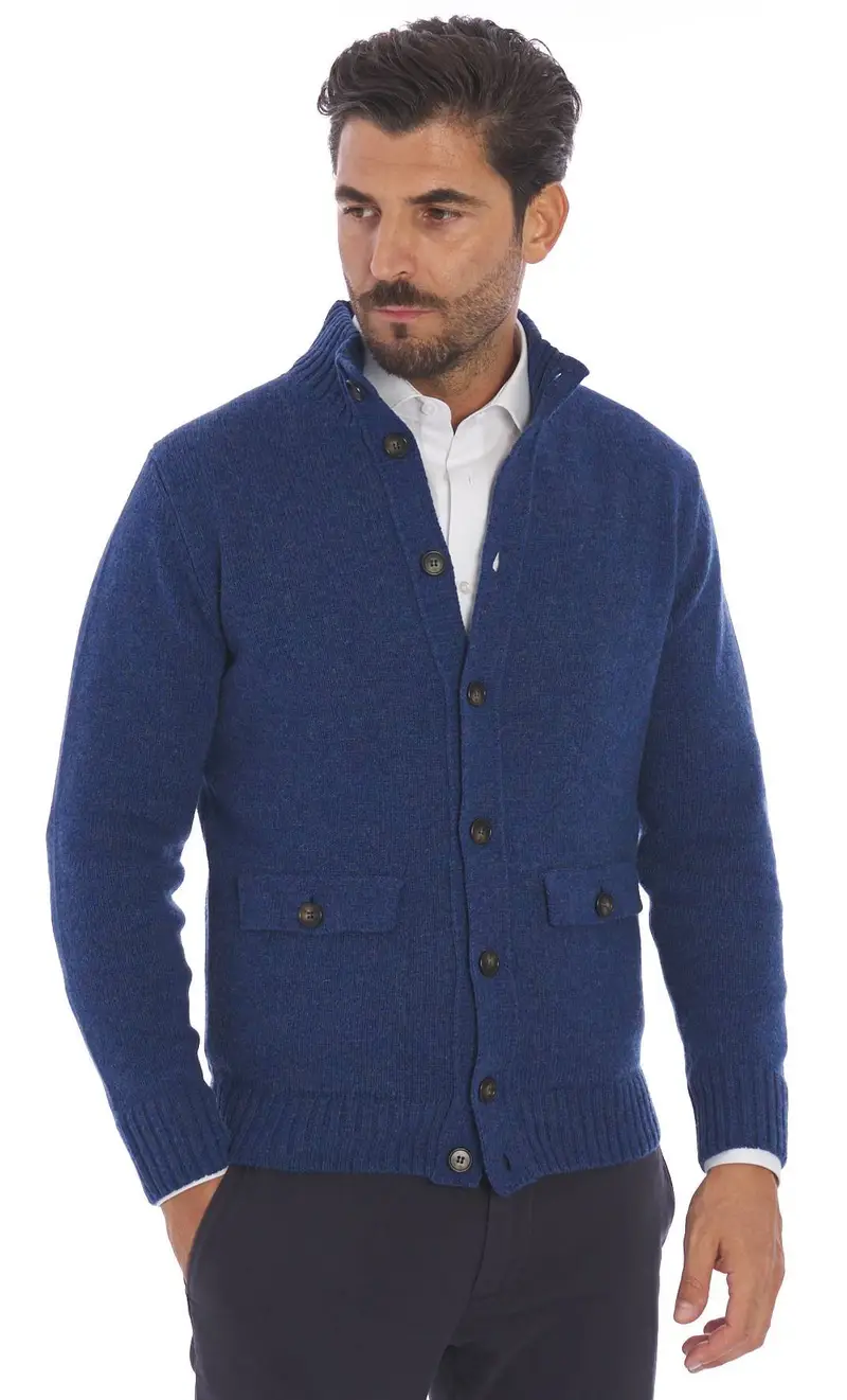 Maglia giubbotto hunt gallery in lana pura lana, colore bluette