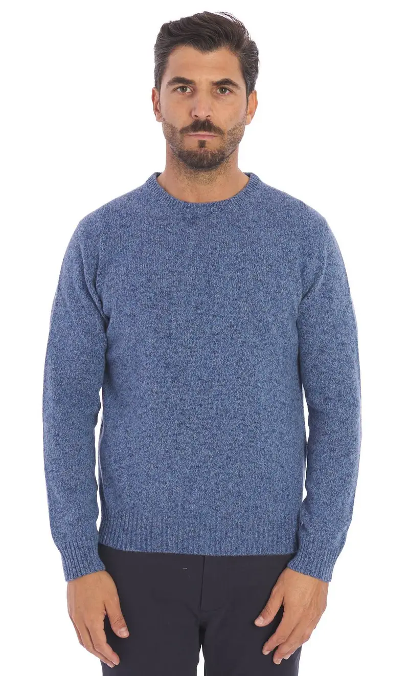 Maglia hunt gallery moulinè girocollo, colore azzurro