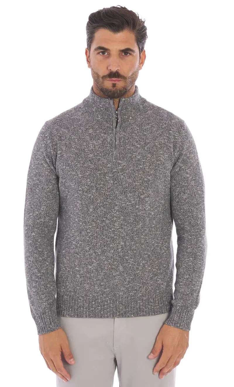 Maglia lupo zip hunt gallery moulinè, colore grigio