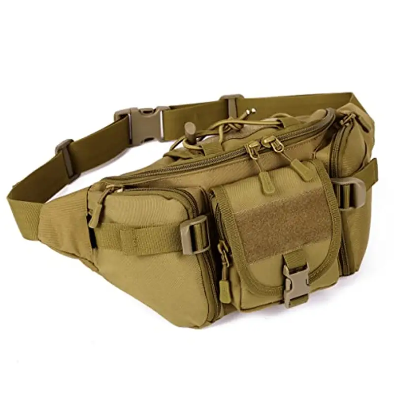 Huntvp® Uomo Marsupio Tattico Sportivo Borsa Petto Militare per Campeggio Escursione Ciclismo Viaggio Trekking Outdoor Marrone