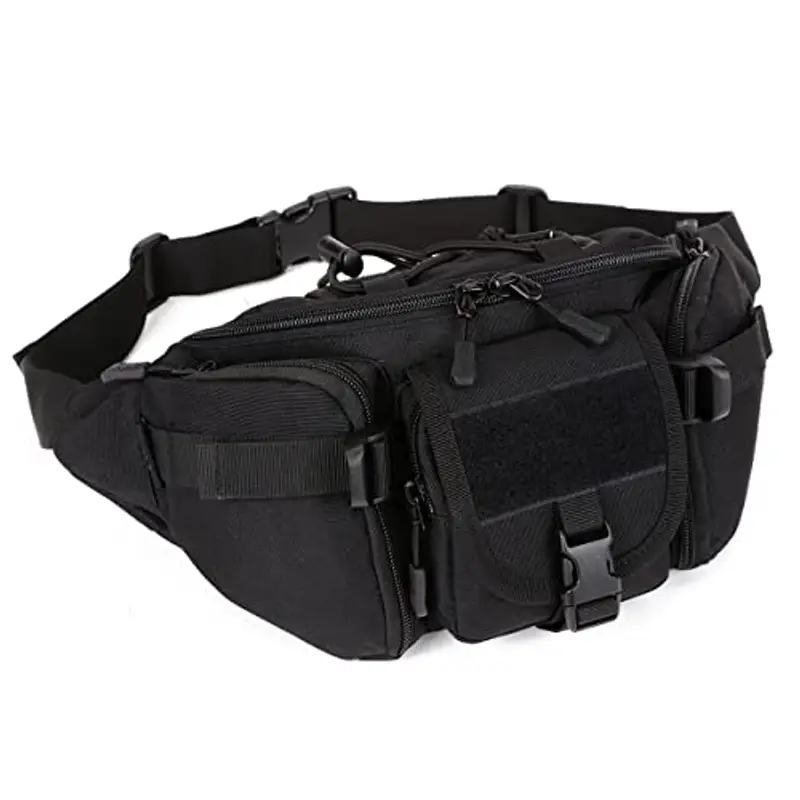 HUNTVP Uomo Marsupio Tattico Sportivo Borsa Petto Militare per Campeggio Escursione Ciclismo Viaggio Trekking Outdoor, Nero