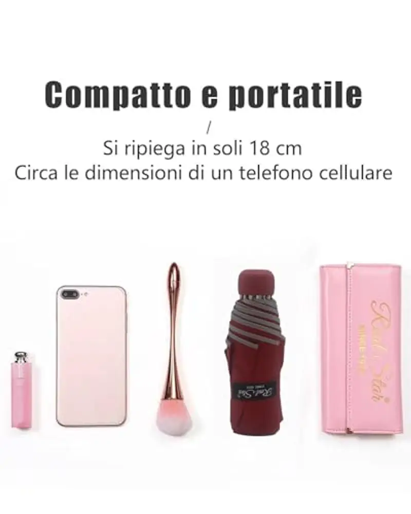 HW CASA Ombrello Piccolo Pieghevole, Ombrello da Borsa, Solo 18 Centimetri Mini Ombrello Tascabile, Ombrello Portatile miniatura 2