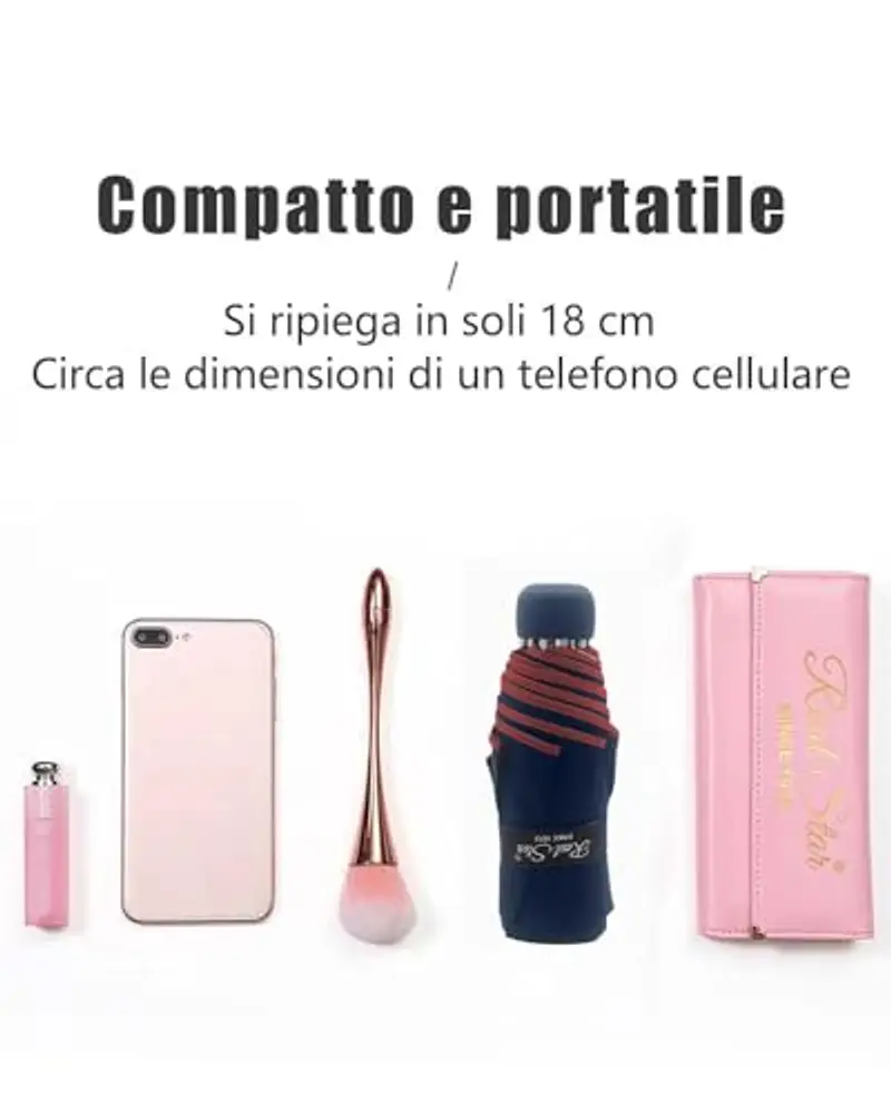 HW CASA Ombrello Piccolo Pieghevole, Ombrello da Borsa, Solo 18 Centimetri Mini Ombrello Tascabile, Ombrello Portatile miniatura 2