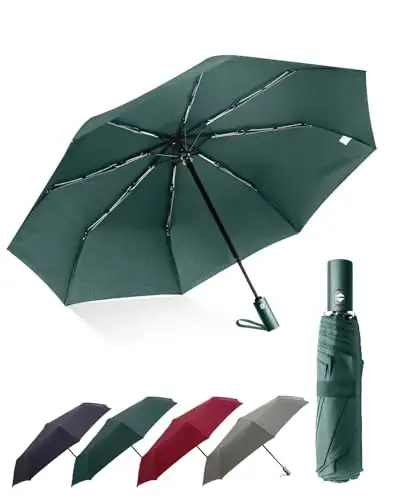 HW CASA Ombrello Pieghevole Antivento,Apertura Chiusura Automatico,105 CM Ombrello Grande con 8 Nervature in Lega di