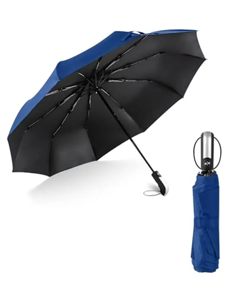 HW CASA Ombrello Pieghevole Antivento con 10 Ossa,Apertura Chiusura Automatico,Rivestimento Agli Ioni D'argento UPF