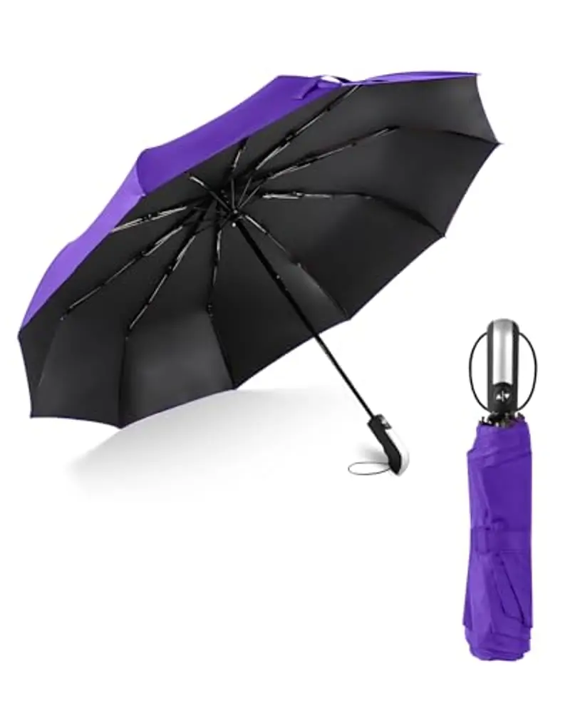 HW CASA Ombrello Pieghevole Antivento con 10 Ossa,Apertura Chiusura Automatico,Rivestimento in teflon UPF 50+,110 CM