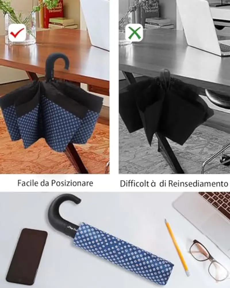 HW CASA Ombrello Pieghevole Automatico con Diametro di Apertura di 105cm, Ombrello Grande, 8 Stecche Rinforzo in Fibra di miniatura 3