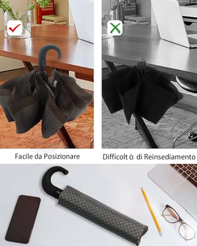 HW CASA Ombrello Pieghevole Automatico con Diametro di Apertura di 105cm, Ombrello Grande, 8 Stecche Rinforzo in Fibra di miniatura 3