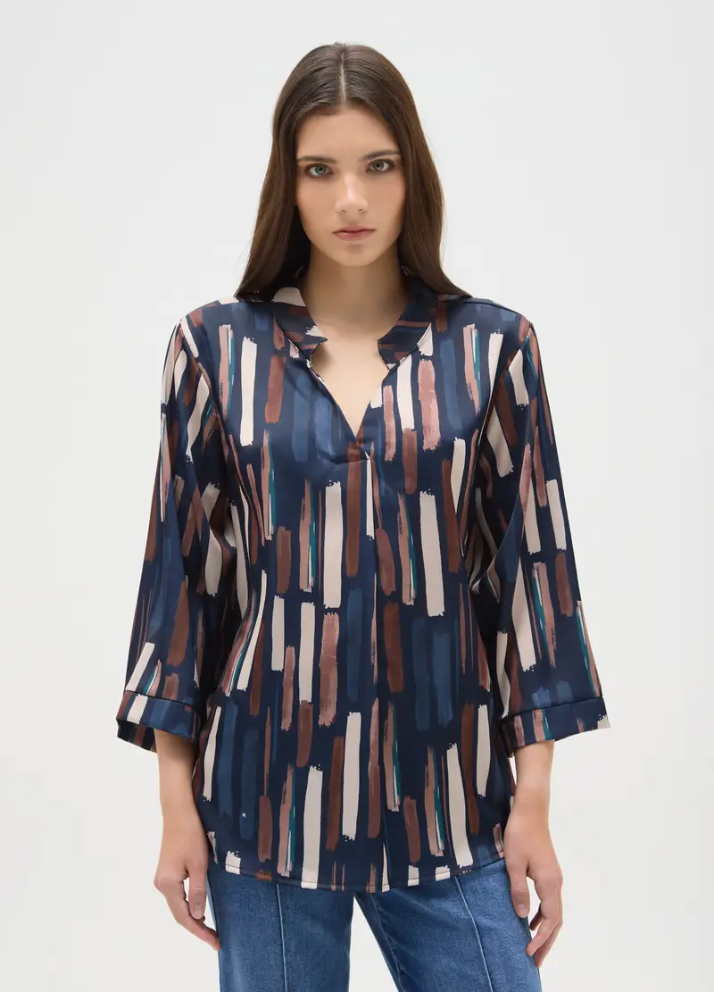 Blusa A Maniche Lunghe Con Fantasia Multicolor Regular Fit, Donna, Multicolor miniatura 2