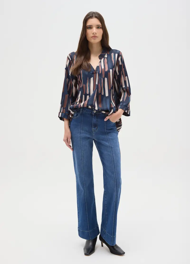 Blusa A Maniche Lunghe Con Fantasia Multicolor Regular Fit, Donna, Multicolor