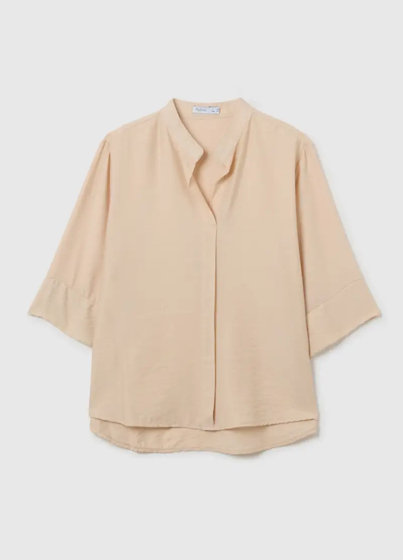 Blusa Beige Con Scollo A V E Maniche Ampie, Donna, Beige