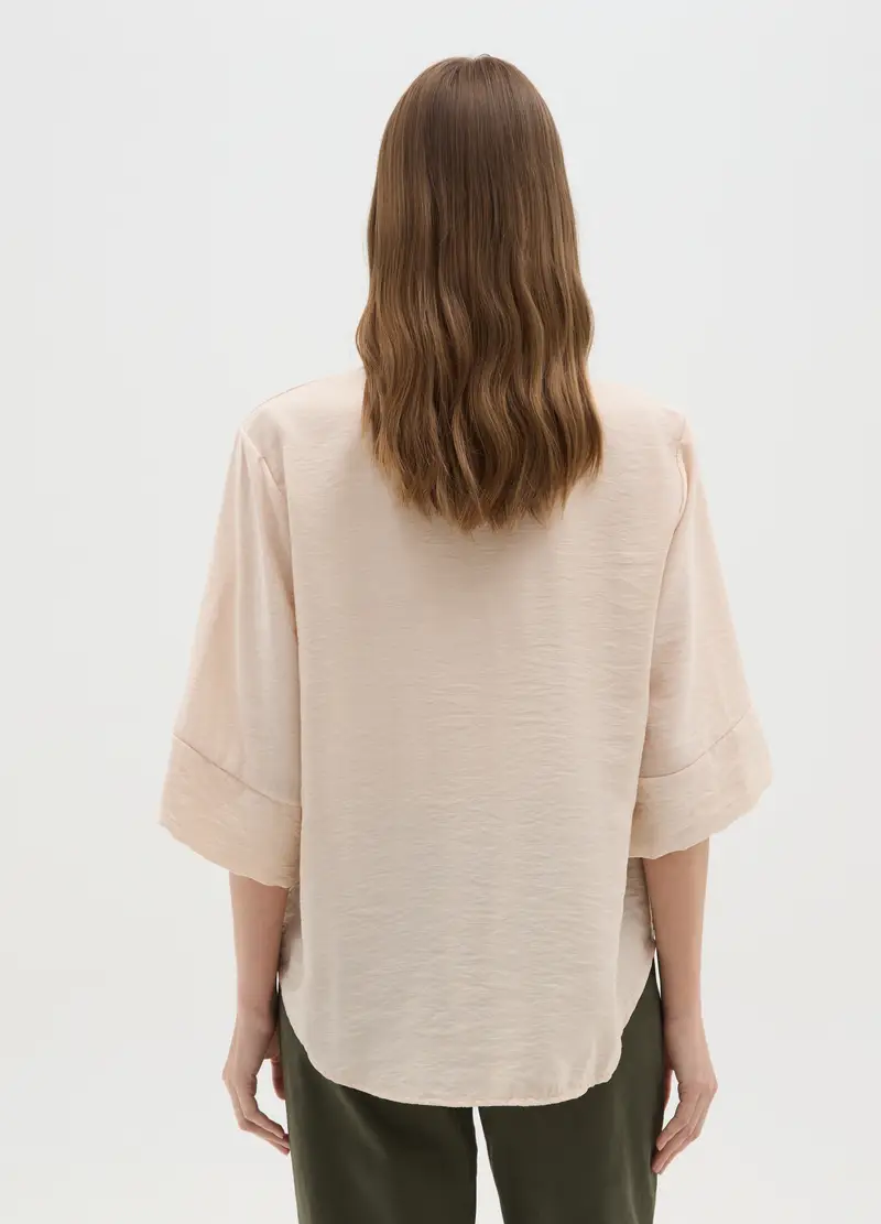 Blusa Beige Con Scollo A V E Maniche Ampie, Donna, Beige miniatura 3