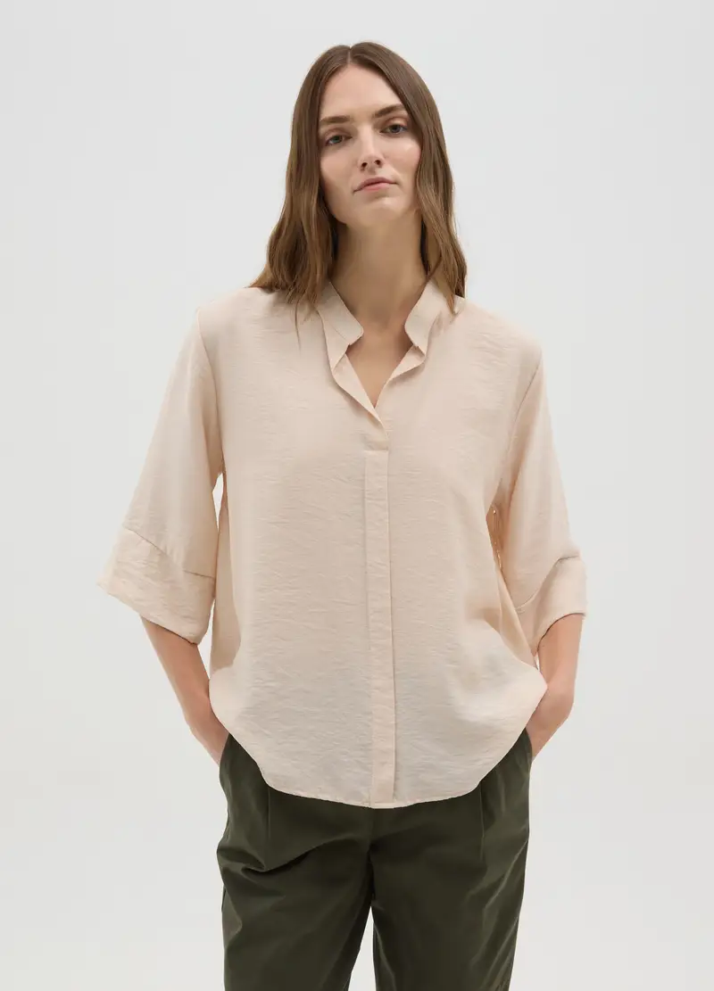 Blusa Beige Con Scollo A V E Maniche Ampie, Donna, Beige