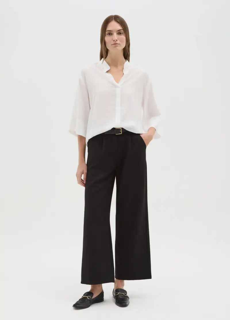 Blusa Bianca Con Scollo A V E Maniche Ampie, Donna, Bianco miniatura 2