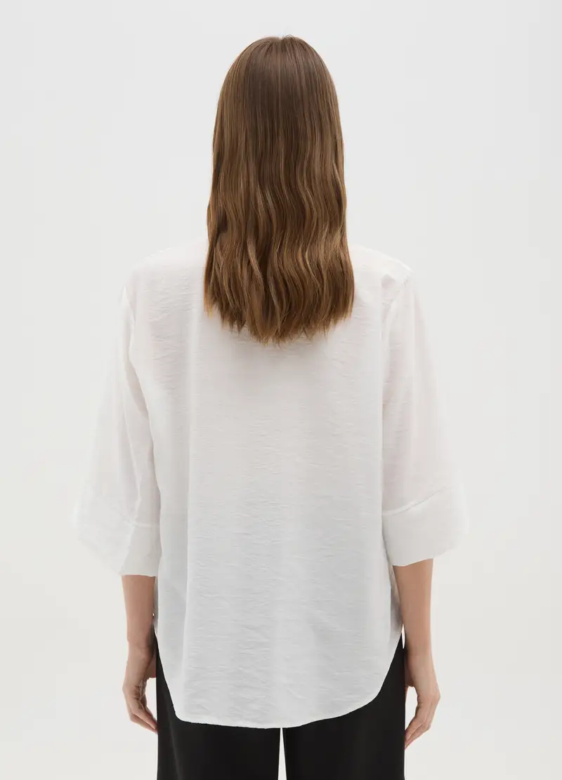 Blusa Bianca Con Scollo A V E Maniche Ampie, Donna, Bianco miniatura 3