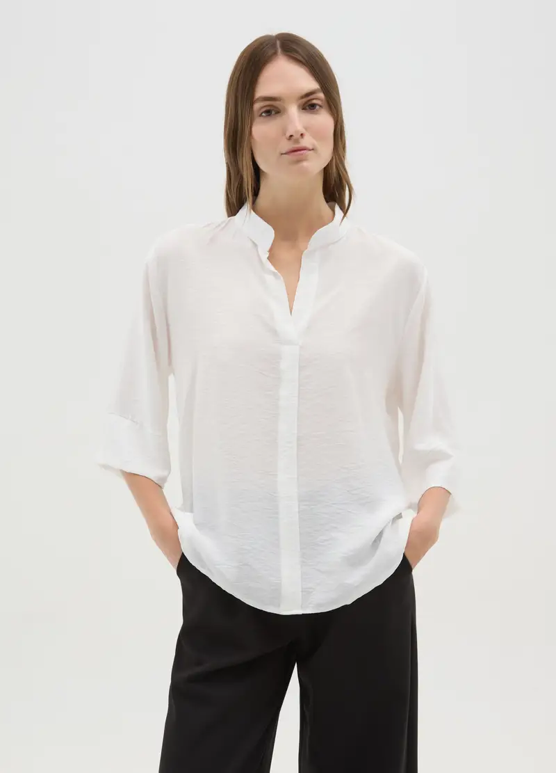 Blusa Bianca Con Scollo A V E Maniche Ampie, Donna, Bianco