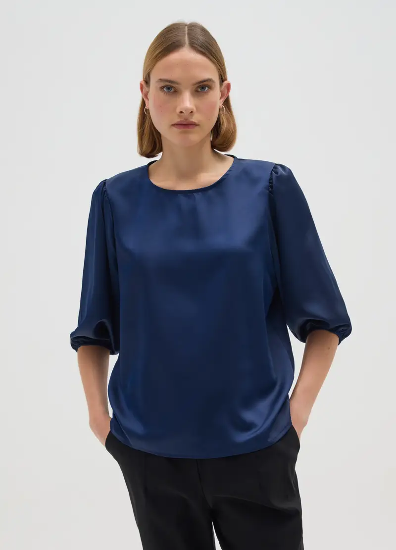 Blusa Blu A Maniche Lunghe Regular Fit, Donna, Blu miniatura 2