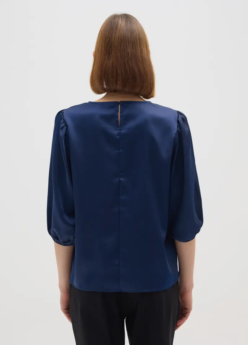 Blusa Blu A Maniche Lunghe Regular Fit, Donna, Blu miniatura 3