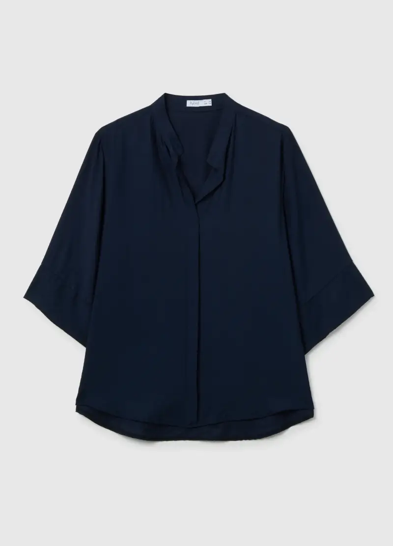 Blusa Blu Con Scollo A V E Maniche Ampie, Donna, Blu