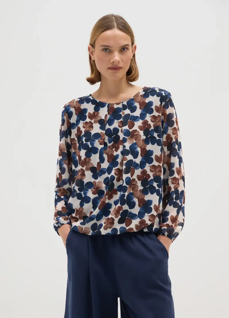 Blusa Multicolor Regular Fit Con Fiori, Donna, Multicolor miniatura 2