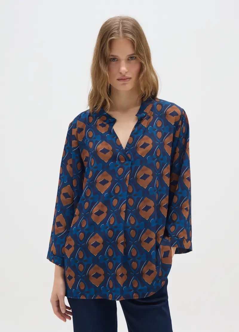 Blusa Multicolor Regular Fit Scollo A V, Donna, Multicolor miniatura 2