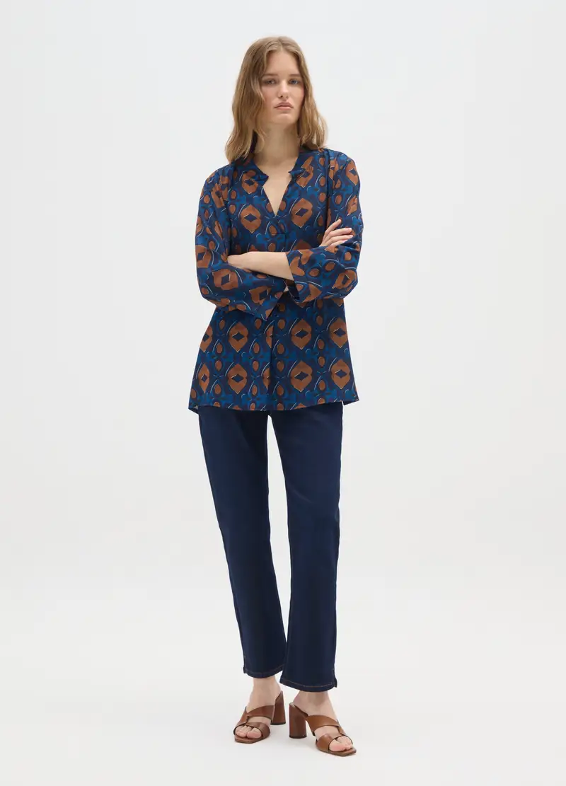 Blusa Multicolor Regular Fit Scollo A V, Donna, Multicolor