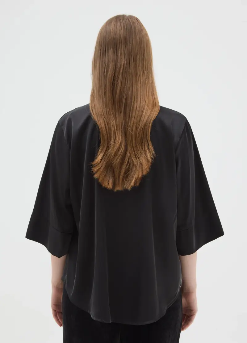 Blusa Nera Regular Fit, Donna, Nero miniatura 3