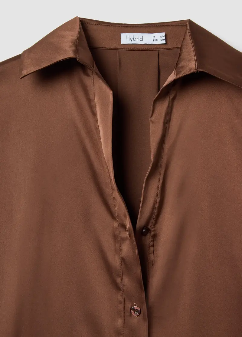 Camicetta Satinata Marrone Regular Fit, Donna, Marrone miniatura 2