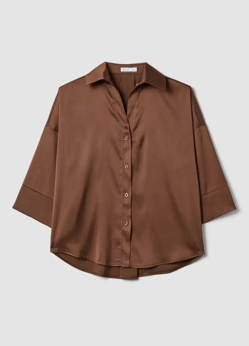 Camicetta Satinata Marrone Regular Fit, Donna, Marrone