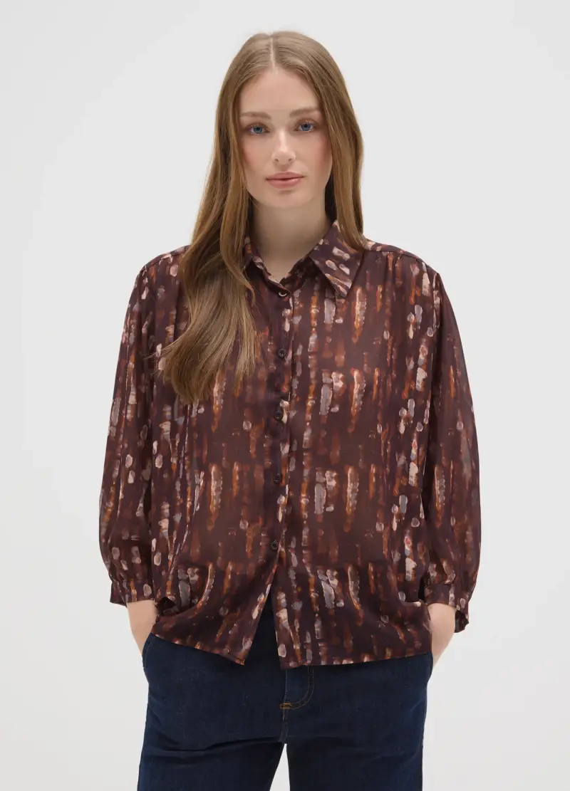 Camicia A Maniche Lunghe Multicolor In Jersey Regular Fit Con Fantasia, Donna, Multicolor miniatura 2