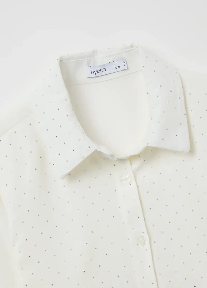 Camicia Bianca Regular Fit Con Glitter, Donna, Bianco miniatura 2