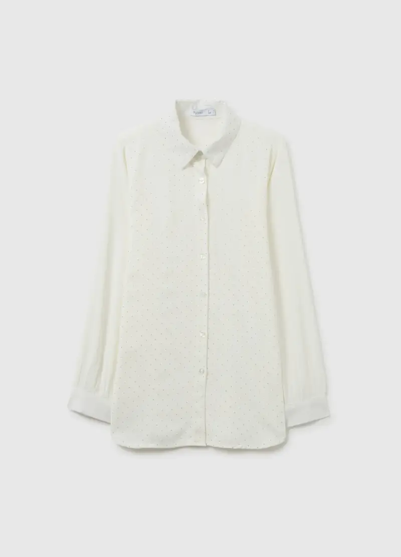 Camicia Bianca Regular Fit Con Glitter, Donna, Bianco