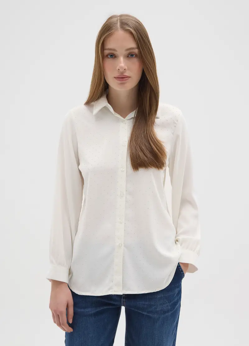 Camicia Bianca Regular Fit Con Glitter, Donna, Bianco