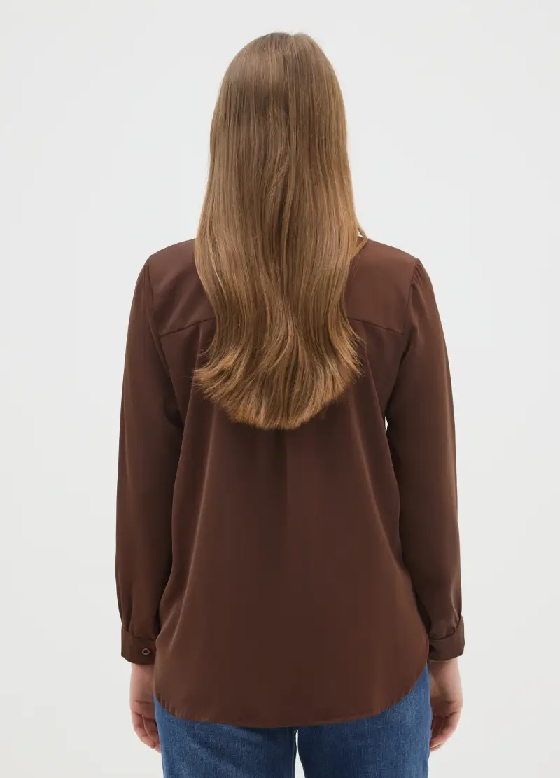 , Camicia Marrone Regular Fit Con Glitter, Donna, Marrone miniatura 3