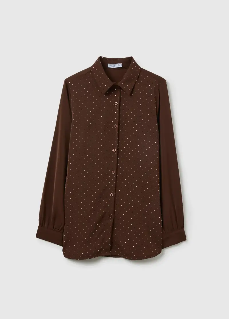Camicia Marrone Regular Fit Con Glitter, Donna, Marrone