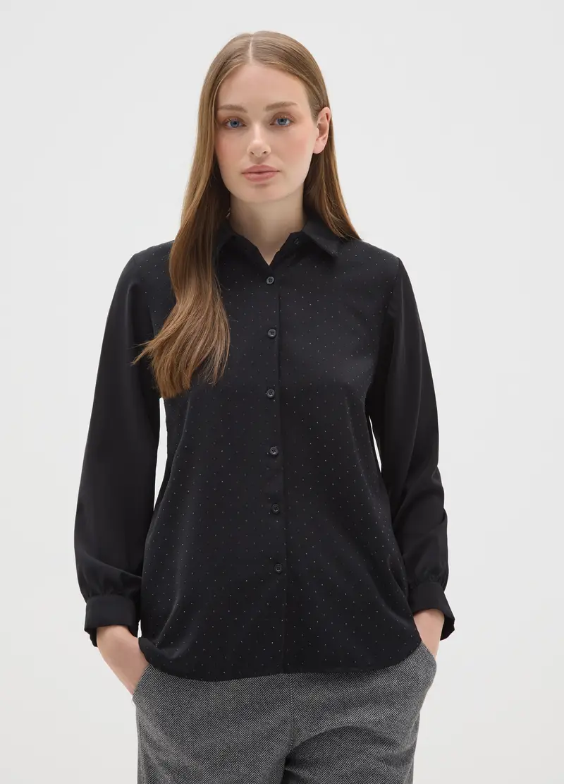 Camicia Nera Con Collo Tradizionale Regular Fit, Donna, Nero miniatura 2