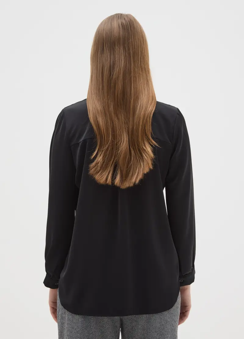 Camicia Nera Con Collo Tradizionale Regular Fit, Donna, Nero miniatura 3