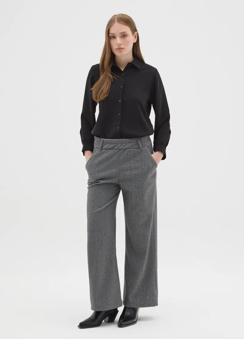 Camicia Nera Con Collo Tradizionale Regular Fit, Donna, Nero