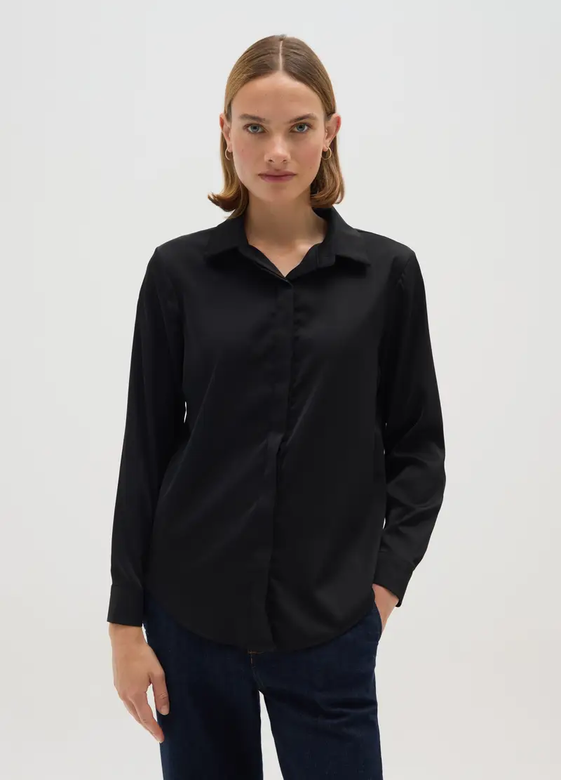 , Camicia Nera Regular Fit, Donna, Nero miniatura 2