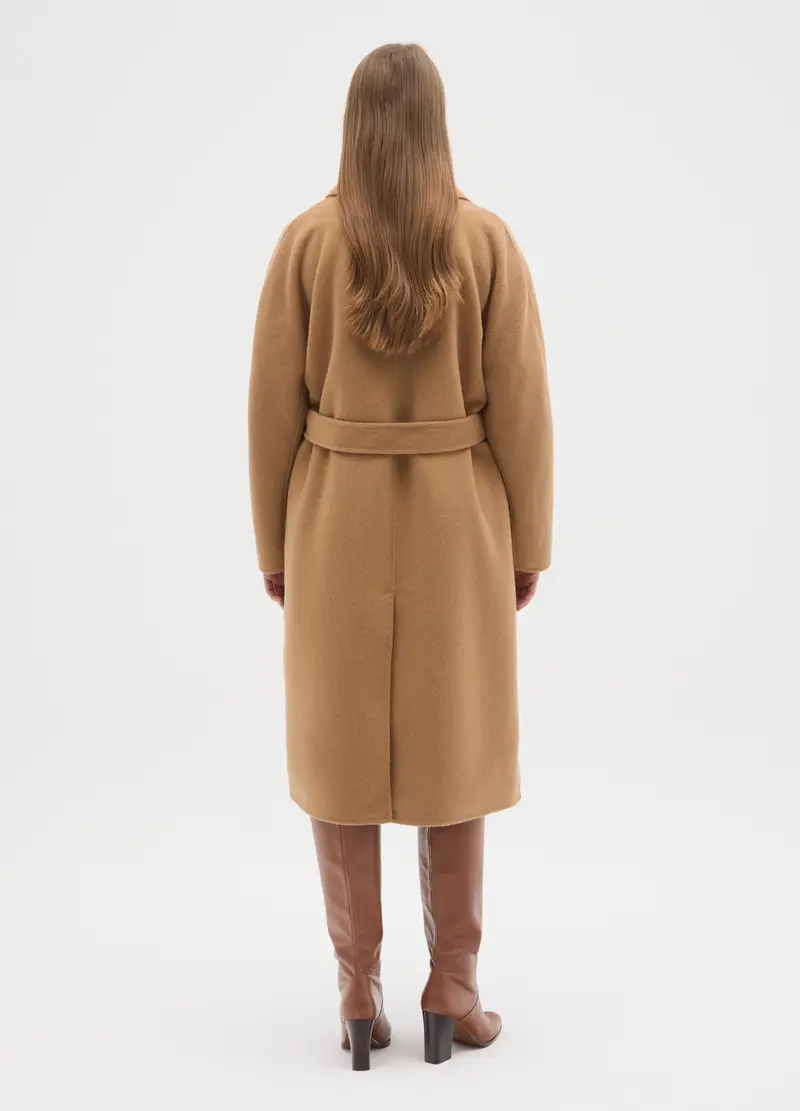 Cappotto Doppiopetto Marrone In Misto Lana Regular Fit Con Cintura, Donna, Marrone miniatura 3